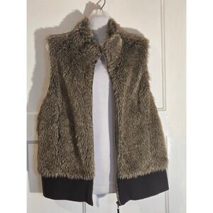 Charlotte Russe Faux Fur Vest Women's XL Brown Zip Front Cozy Layering SEE PICS
